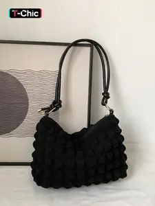 Women's Textured Knot Design Tote Bag, Fashion Plush Underarm Handbag, Casual Quilted Shoulder Purse for Work & Daily Used, Unique Bags, Crossbody Puffy Bag