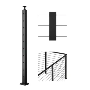 VEVOR Cable Railing Post, 36"x1"x2" Deck Railing Post, Black Corner Post, Stainless Steel Cable Railing System Kit for Indoor Outdoor Deck Balcony,1JZLGZXHS914IVCFL001V0