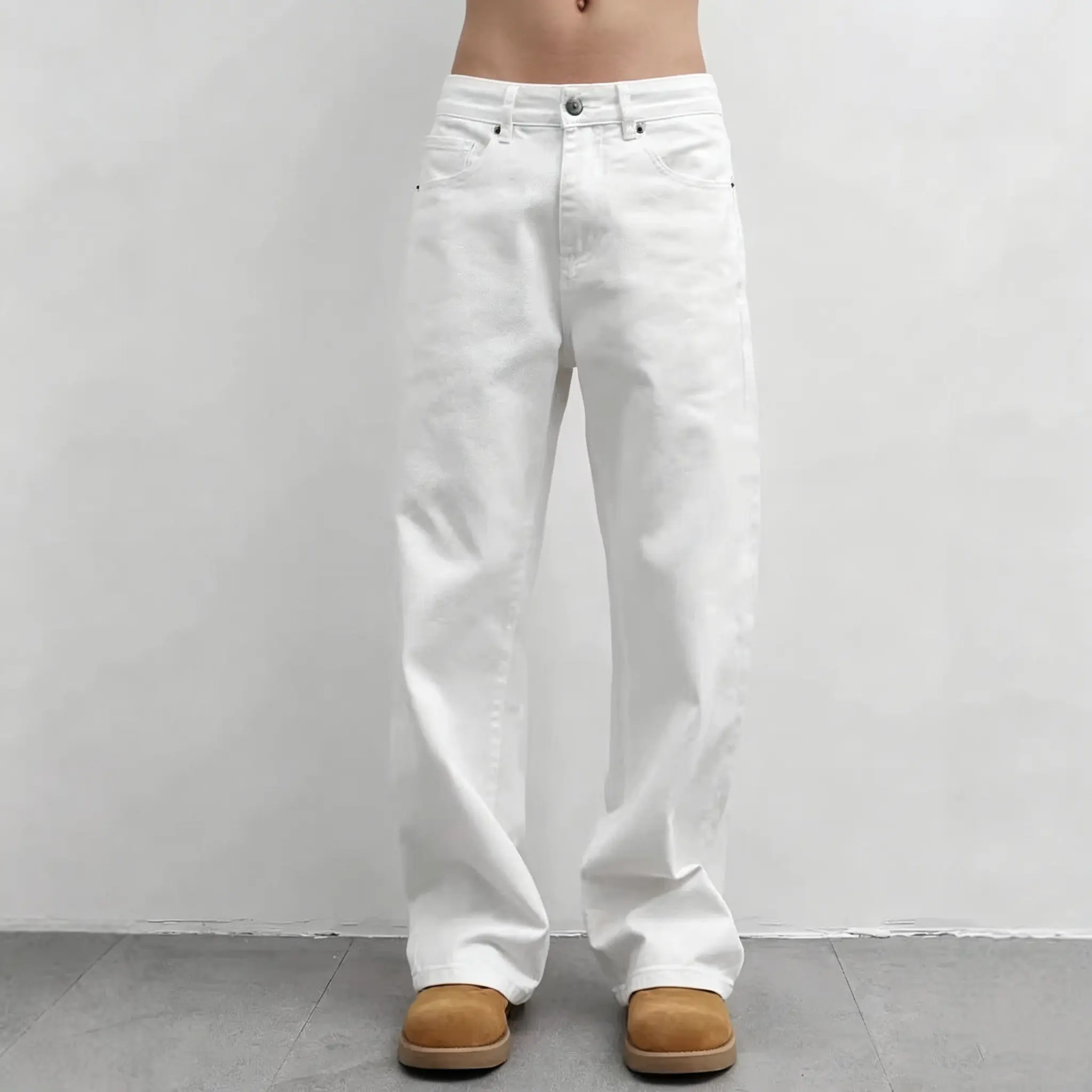 Men's Retro Wide Leg Stretch Cotton Denim Jeans High Street Stright Leg Plain Basic Trousers, Clean Fit Aesthetic Straight Drape Fabric, Y2K Skater Summer Essential (Denim Men's Jeans)