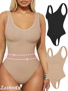 Women's Solid Backless Strappy Strap Shapewear Bodysuit, Casual Comfy Tummy Control Seamless Shaper, Ladies Shapewear for All Seasons