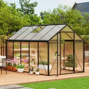 Walk In Greenhouse for Outdoors with Polycarbonate Panels, Quick Setup Greenhouse Kit with Enhanced Aluminum Frame, Roof Vent and Side Gutters, Durable Garden Green House for Backyard Planting in Multiple Colors and Sizes