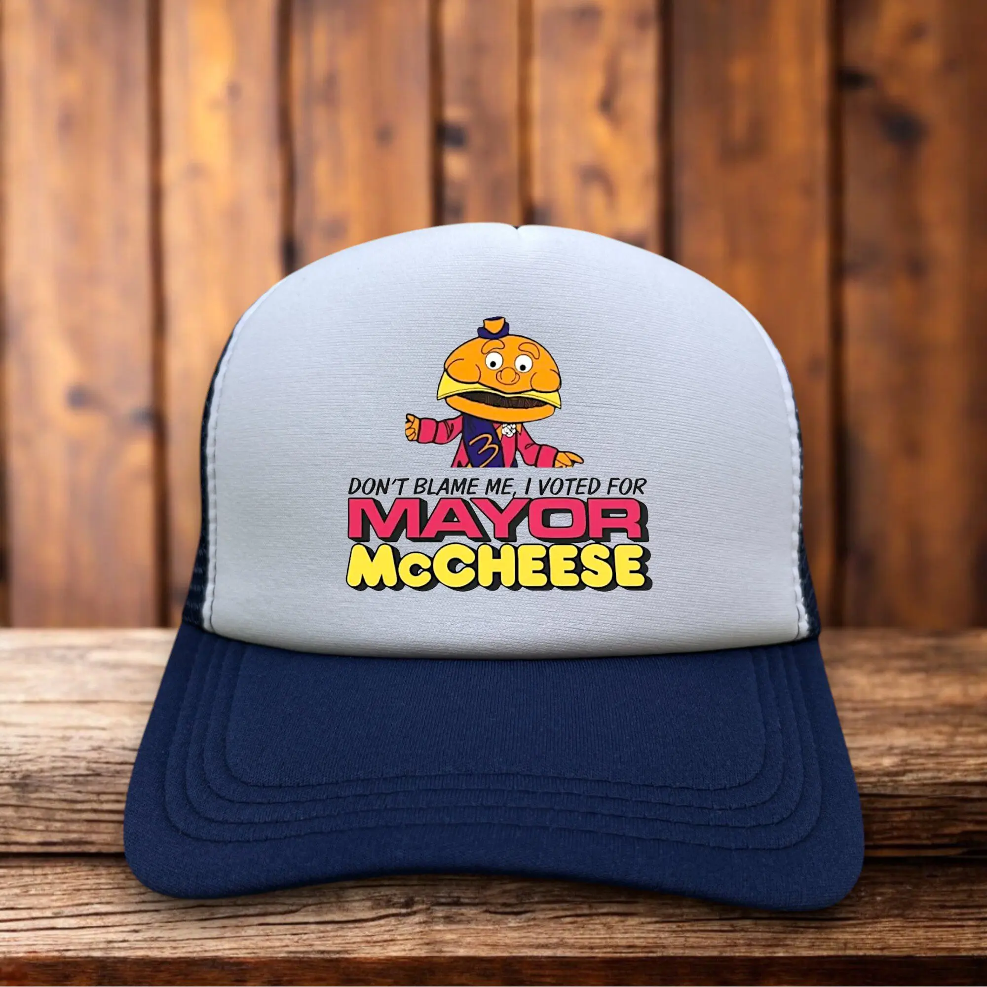 Retro Fast Food Burger Mayor Trucker Hat Yellow Foam Mesh Cap