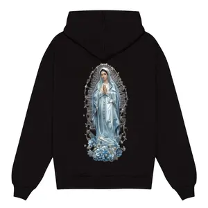 Print Retro Virgin Mary Hoodie, Print on Back of Hoodie, Vintage Virgin Mary Virgen Morena Hoodie, Trendy Hoodie, Gift for Men Women