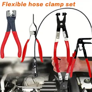 4PCS Flexible Hose Clamp Pliers, Repair Tool Swivel Flat Band for Removal and Installation of Ring-Type or Flat-Band Hose Clamps, Long Reach Wire Spring Hose Clamp Pliers for Automotive Fuel Oil Water Hose removal plier Heavy Duty