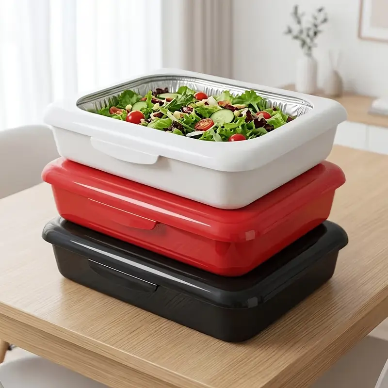 Portable Aluminum Foil Insulation Tray with Lid – Rectangular Heat-Preserving Lunch Box for Camping, Travel & BBQ