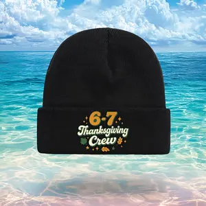 S&T Thanksgiving 67 Numbers & Turkey Meme Pattern Beanie - Unisex Winter Warm Hat with Autumn Leaves & Turkey Design, Soft Knitted Beanie, Suitable for Both Men and Women, Machine Washable Casual Autumn Wear