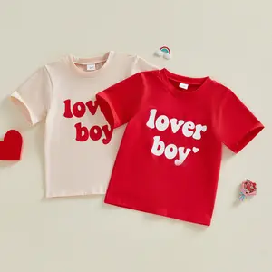 Emmababy Valentine's Day Little Boys T Shirt Lover Boy Short Sleeve Round Neck Letter Heart Print Tops T shirt