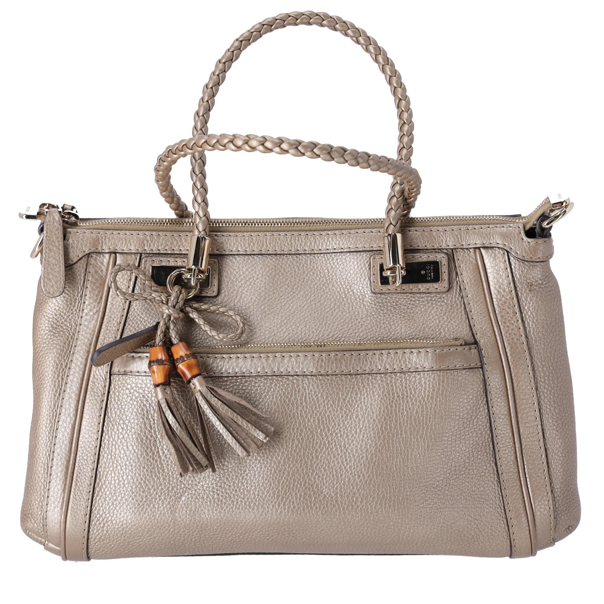 Pre-owned GUCCI Leather Tote Bags Bella Handbag Gold Solid 282300 Pebbled Braided Handles