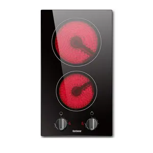 Karinear Built-in Radiant Ceramic Electric Cooktop - 2 Burners, 2000W Double Burners, Knob Control, 9 Power Levels, Hard-Wired (No Plug), Child Safety Lock, Household Appliances
