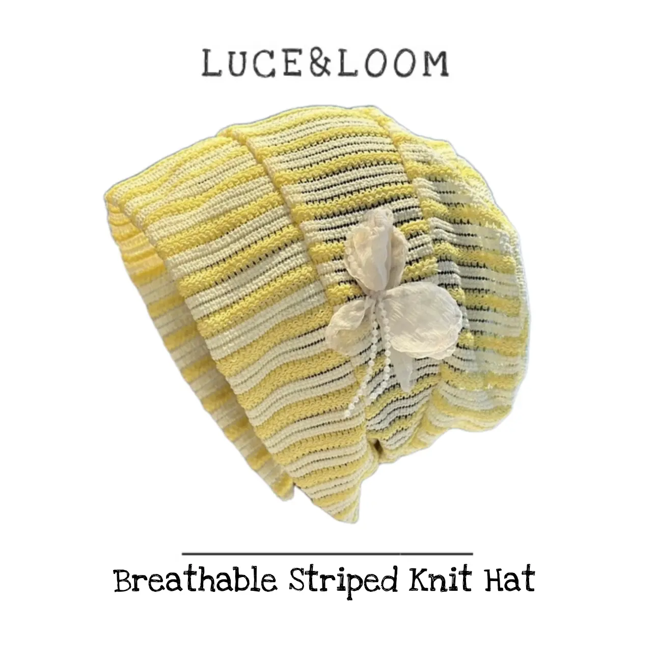 Women's Knitted Beanie Hat - Striped Polyester Slouchy Cap with Embellishment, Lightweight Breathable Female Headwear, 1 Size, for Beach, Everyday, Birthday Wear, Lightweight Breathable Headwear, Casual, Slouchy Shape, Daily, Loose, One Size