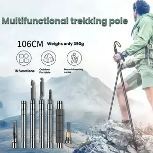 Trekking Pole for Camping & Backpacking - Adjustable-Height Multifunctional Folding Outdoor Sports Tool with Storage Bag
