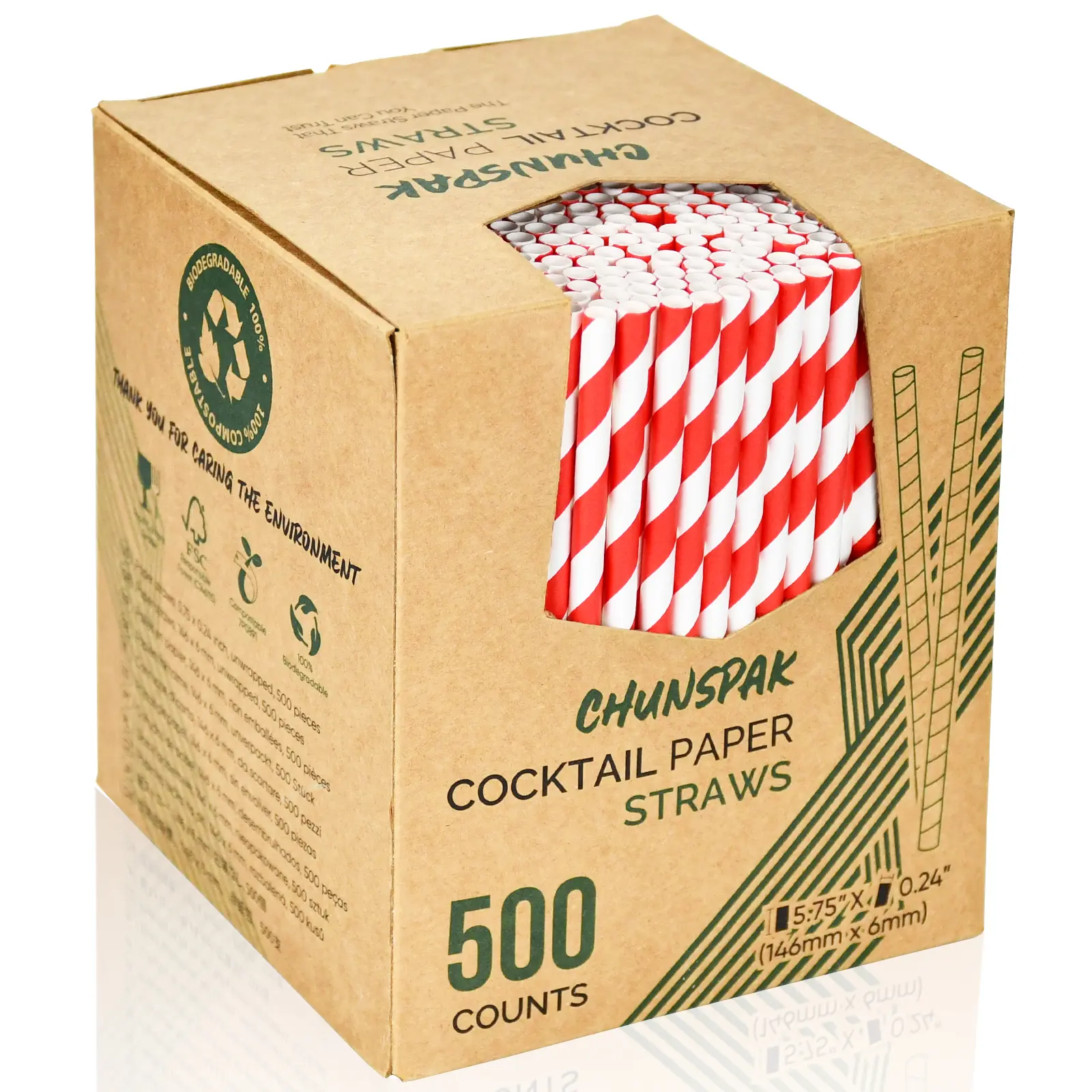 [500 Counts] Chunspak 5.75 inch Disposable Red White Striped Small Paper Straws for Cocktail, Coffee and Short Drinks - Eco-friendly