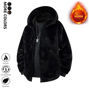 Men's Warm Fleece-Lined Zip-Up Hoodie with Pockets Long-Sleeve Thickened Sherpa Jacket Casual Winter & Autumn Clothing