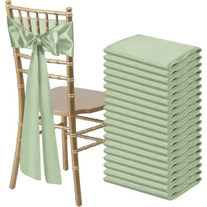 50 PCS Sage Green Chair Sashes Bows Chair Ribbon Ties Back Sash for Wedding Party Reception Events Banquets Hotel Event Chair Cover Decoration (7x108 inch)