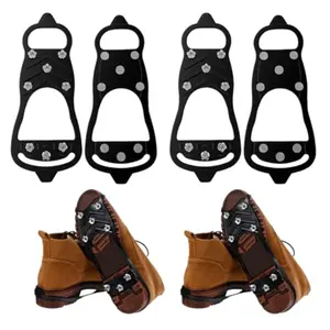 2 Pairs Ice Cleats for Shoes and Boots, Ice Snow Gripper Shoe/Boot Traction Cleats with 8 Stainless Steel Spikes, Winter Outdoor Anti-Slip Crampons for Walking, Climbing and Hiking