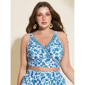 BLOOMCHIC Plus Size Paisley Print Surplice Swim Top [M-6X]2026 Summer Vibes Swimweek