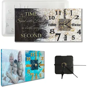 DIY Clock Molds Large Clock  Molds,3D Arabic and English Numers Personalization Clock  Casting Epoxy  Photo Display Stand for Home Decor,1 Black Movement + 1  Molds Include