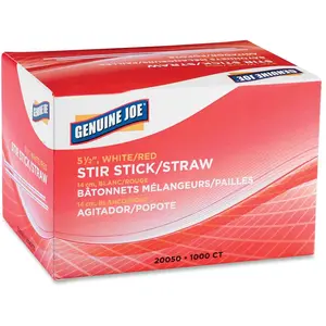Genuine Joe  Stir Sticks- Plastic- For Hot-Cold- White-Red