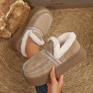 Stylish Suede Platform Snow Boots for Women Warm Fleece Lined Mini Snow Boots Slip-On Indoor Outdoor Shoes