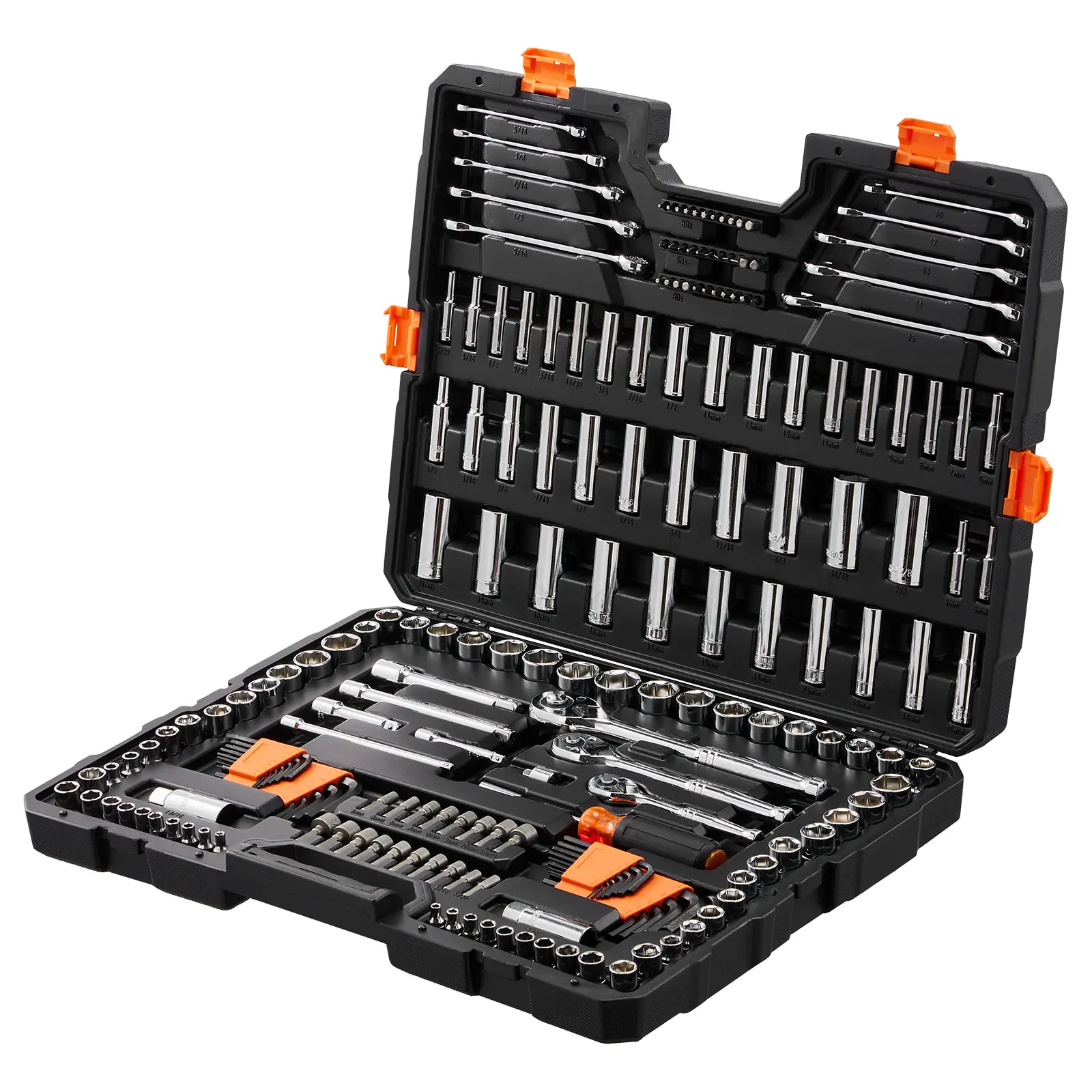 【summerfinds】VEVOR 205-Pc Heavy-Duty Mechanic Tool Kit, 1/4"-3/8"-1/2" Drive Deep & Standard SAE/Metric Sockets, Bits, Combination Wrenches, Hex Wrenches, Accessories with Storage Case - Father's Day Gift, Work Tools, Toolkit,father'sdaygifts