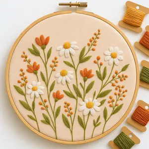 Beginner Embroidery Kit, Elegant Floral Cross Stitch Set, DIY Embroidery Supplies, Includes Printed Cotton Fabric, Thread, Needle, 20cm Bamboo Hoop
