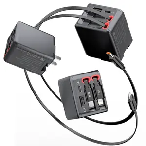 Domars 84W Fast Charge 4-in-1 Charger  Retractable Cables + Foldable Plug , No Tangled Cords! Dual Ports for iPhone 17/16/15/14/13/12/11/X/XR/8/7/ ipad / Samsung / xiaomi / huawei etc. equipment usb-c cable pd