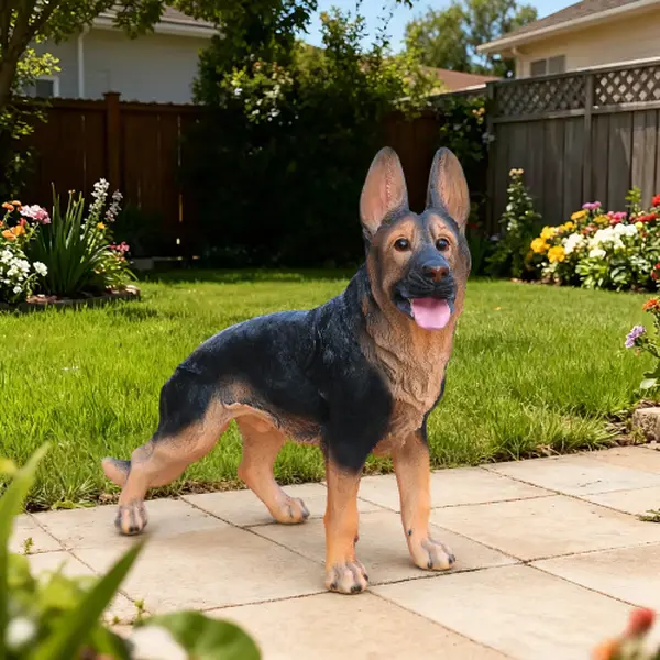 Lifelike German Shepherd Statue, Large Resin Dog Sculpture, Weatherproof Outdoor Garden Yard Lawn Decor, Realistic Alsatian Ornament Gift for Dog Lovers porch goose