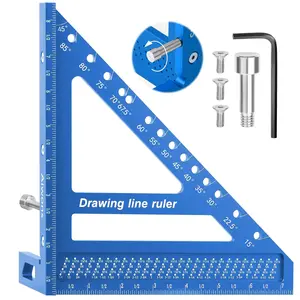 8.5inch  Multi-Angle Measuring Ruler -Large Precision Woodworking  Square Protractor 15-90  and Miter Triangle Ruler -  Alloy Drawing Line Ruler for Engineer Carpenter Blue