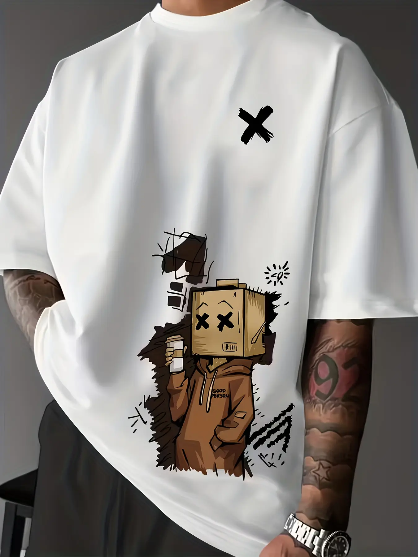 Men's Outdoor Trendy Doll Graffiti Short-Sleeved T-Shirt - Casual Menswear Top, Ideal  for Friends and Family graphic  t shirt gift good tees
