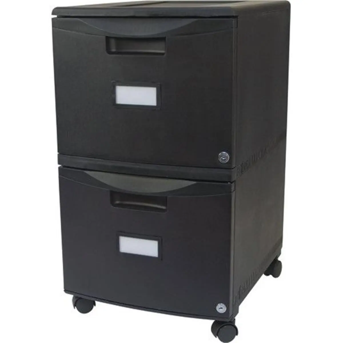 Storex Office Polypropylene Filing Cabinet - 2-Drawer Mobile Lockable Unit with Caster Wheels, 2 Keys Included, for Legal, Letter Sizes, Black