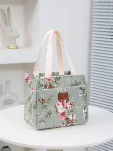 Floral Pattern Lunch Bag, Portable Insulated Lunch Bag with Handle, Lunch Box Bag for Work, School, Travel, Picnic, Durable Lunch Bags, Lunch Bag Women