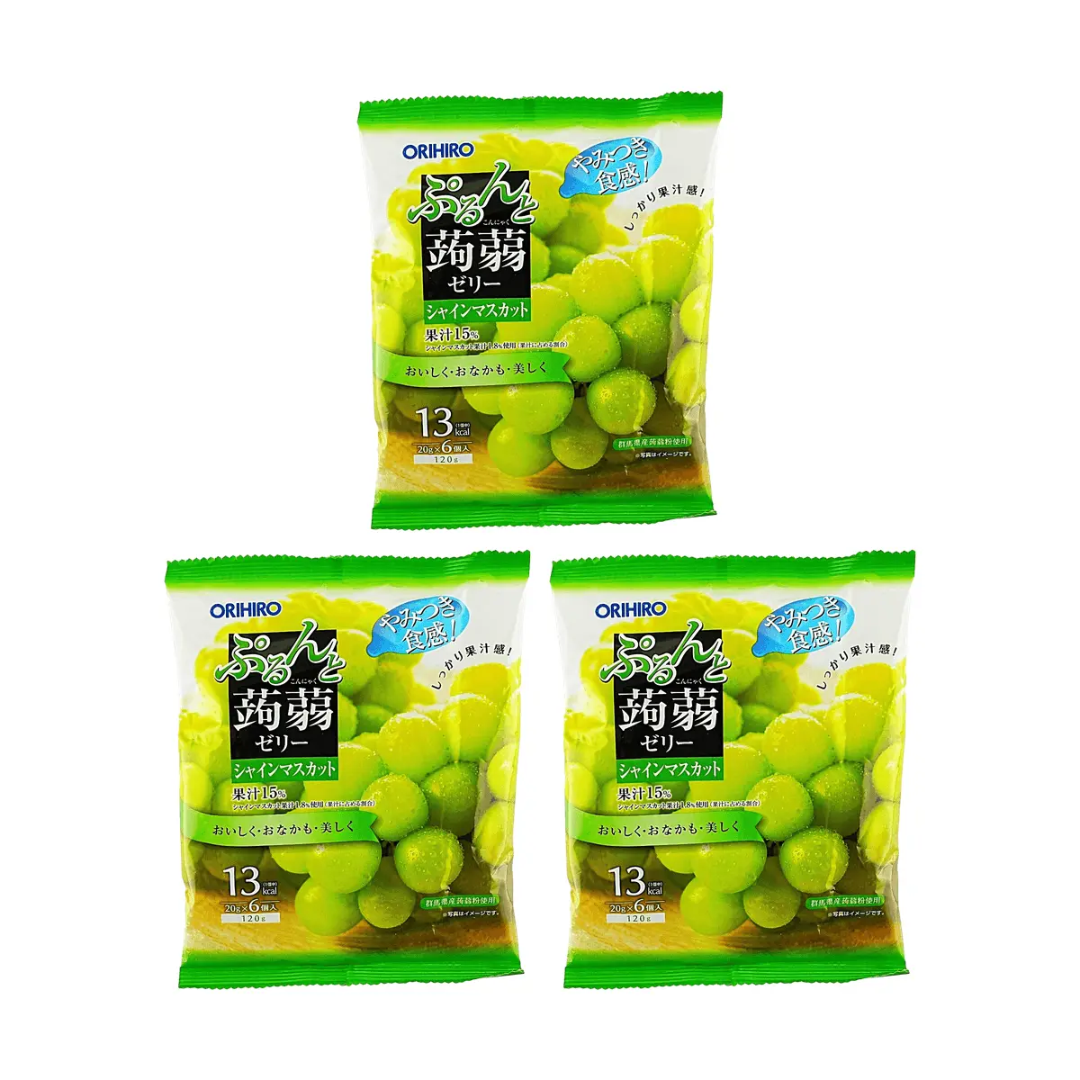 ORIHIRO Konjac Jelly - Sunshine Rose Grape Flavor (6 pcs x 3 Packs) - 0 Fat Low Calorie Healthy Snack