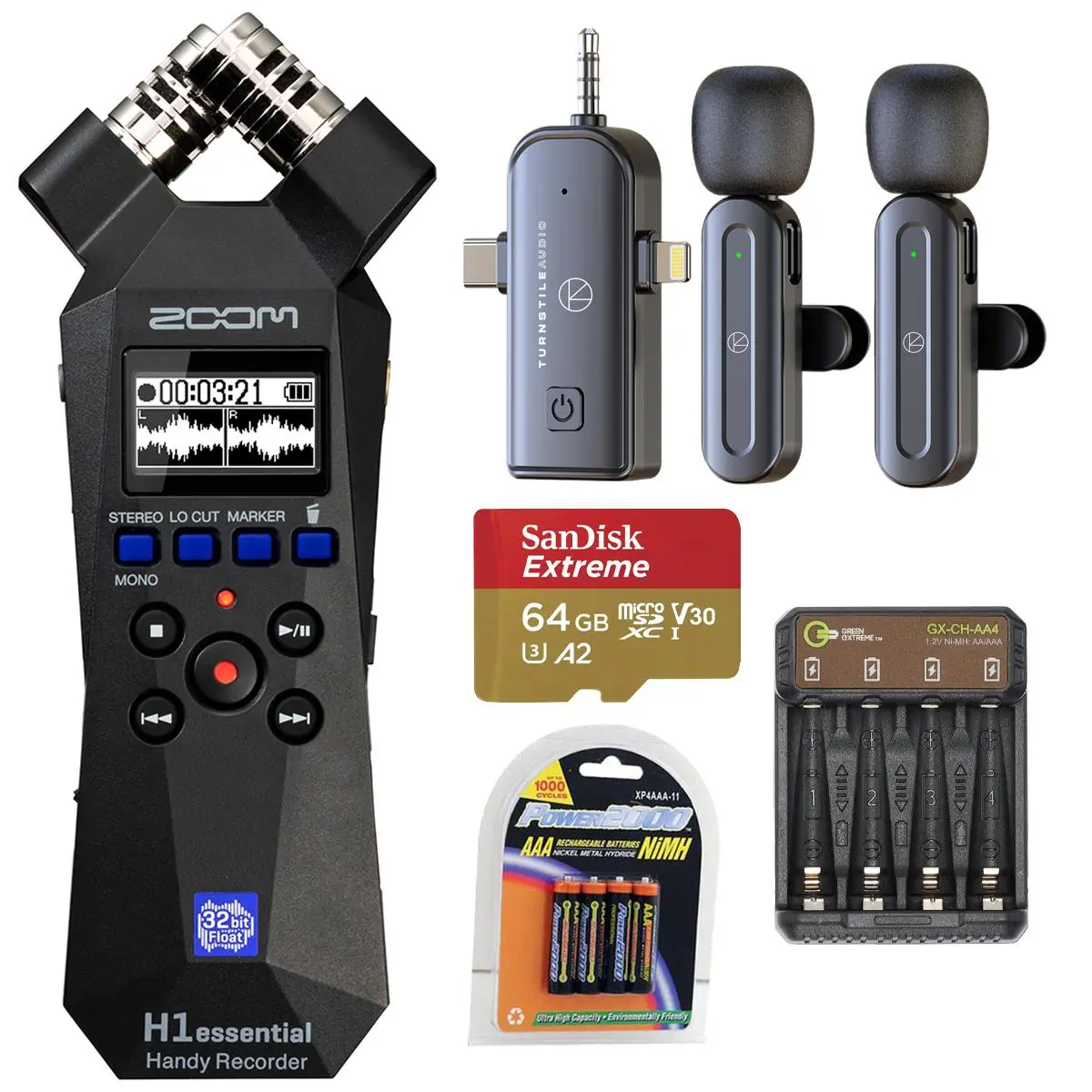 Zoom H1essential 2-Track 32-Bit Float Handy Recorder, w/Lav Mic, 64GB Card