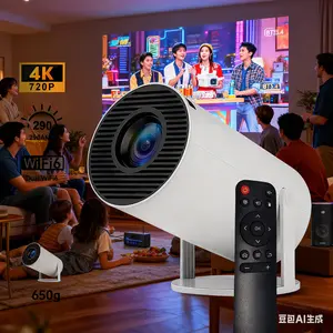 Mini Projector WiFi6 BT5.4 Auto Keystone 180° Rotatable 130" Screen 290 Lumens outdoor Portable movie projector Smart 720P Android OS Built-in Speaker for Game & Audio projectors Rotatable Projector