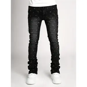 [Rhinestone Skinny Jeans] Rhinestone Skinny Men's Spring Summer Fashion Denim Pants with Pockets