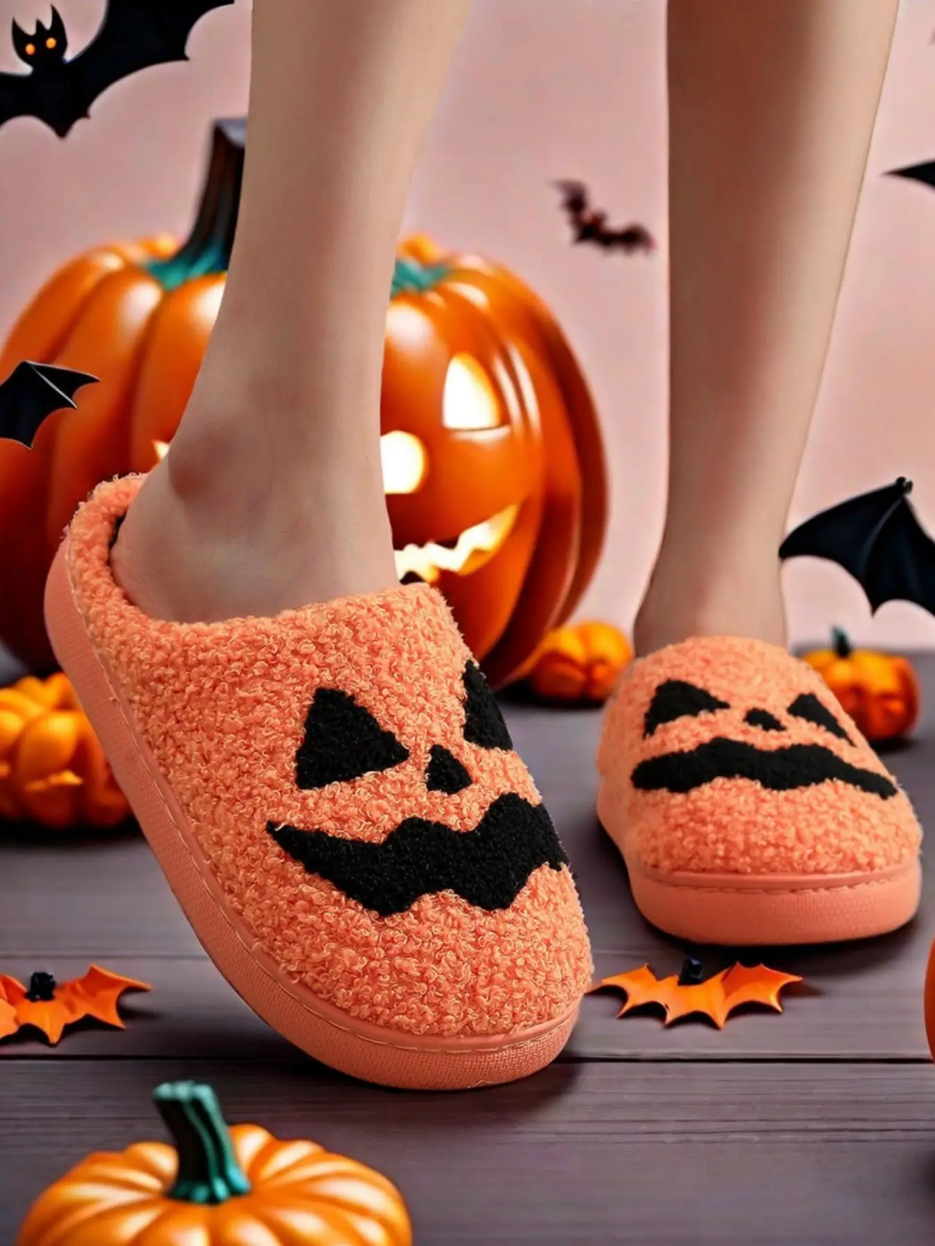 Pumpkin Embroidery Slippers, Halloween Slippers, Casual Soft Comfortable Halloween Themed Home Slippers for Women & Men, Fashionable Slippers for Indo