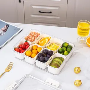 Snackle Box Container Portable 8 Compartment Divided Serving Tray with Lid Clear Storage Organizer for Fruit Candy Nuts Veggie Perfect for Road Travel Party 1 Pack 8 Compartments Meal Prep Containers tubber ware