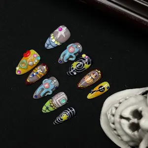 LumiNail | Galactic Dream – 10PCS Handmade Press On Nails | Unique Gothic Nail Art | Custom False Nails with 3D Charms | Reusable Acrylic Nails