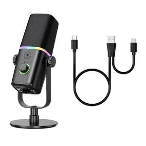 Haomuren KD8 XLR/USB Dynamic Microphone for soundcard/mixer Gaming Podcast,Mic for Phone PC Computer Gaming Streaming Microphone with RGB Light,Mute Button,Mic Gain,Headphones Jack,Desktop Stand,Singing YouTube