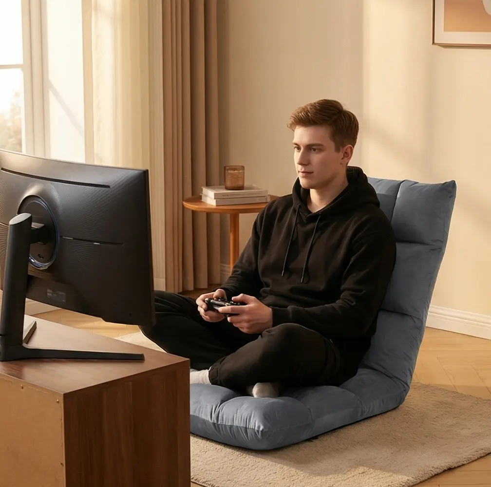 Adjustable Floor Chair Cushioned Lazy Sofa, Comfortable Gaming & Reading Chair with Back Support, Gray summerwins