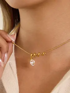 Ladies Necklace Teardrop Zircon Pendant Stainless Steel 18k Gold Plated Anti Allergy Classic Style Fashionable And Shiny Festival Gift Dainty Necklace