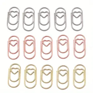 30pcs Mini Heart-shaped Paper Clips, Heart-shaped Creative Push Pins, Student Exam Paper Clips, Golden Textured Paper Clips, Office Stationery Supplies, Golden Tex