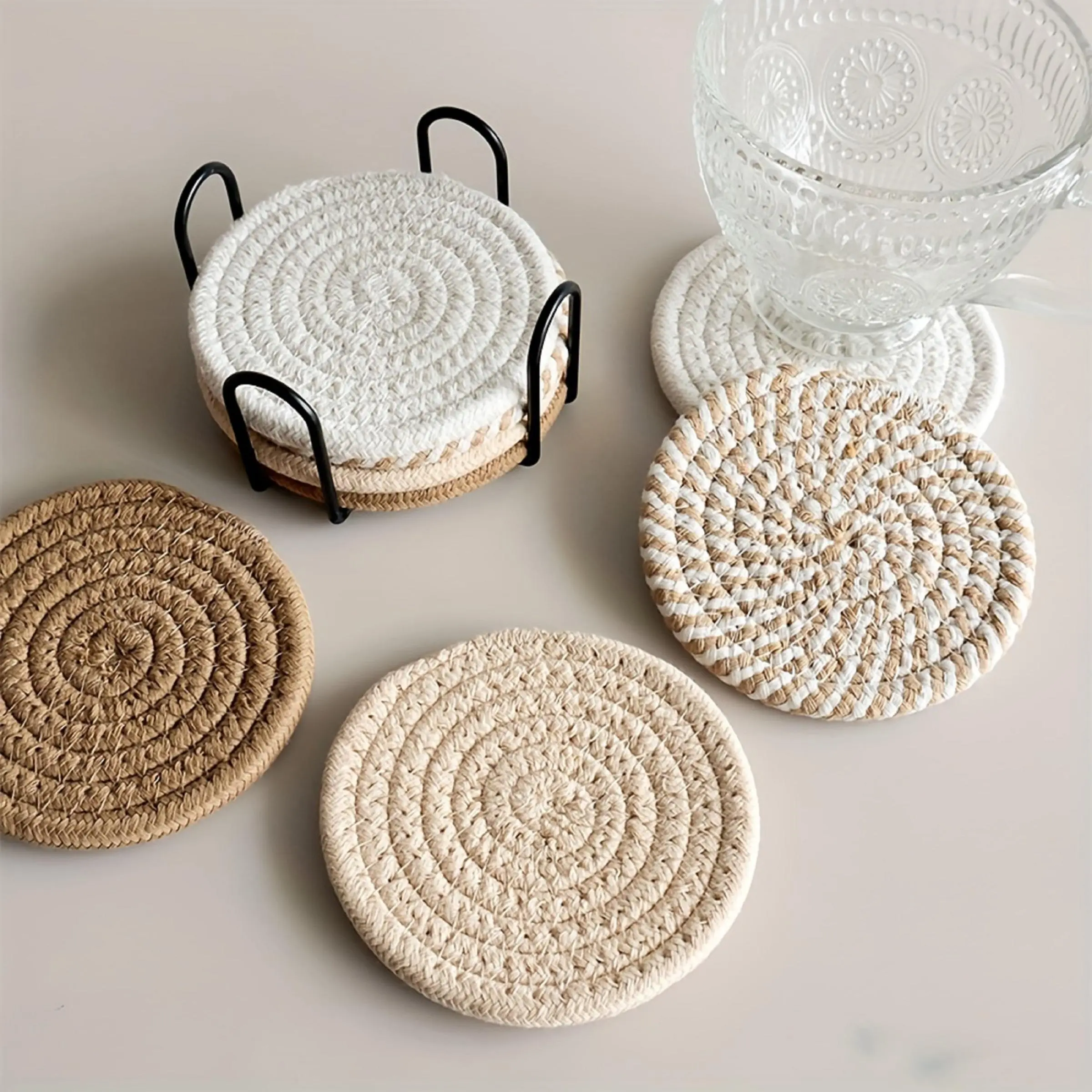 Round Coaster, 8 Counts/set Non-woven Absorbent Coaster, Household Placemat for Coffee Table, Home Decor, Gift Ideas