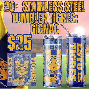 Tigres UANL 20oz Vaso / Tumbler Fan Art Drinkware Stainless Steel Straw Metal