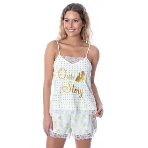 Disney Princess Women's Beauty and The Beast Our Story Lace Trim Cami and Shorts Sleepwear Pajama Set (3X-Large)
