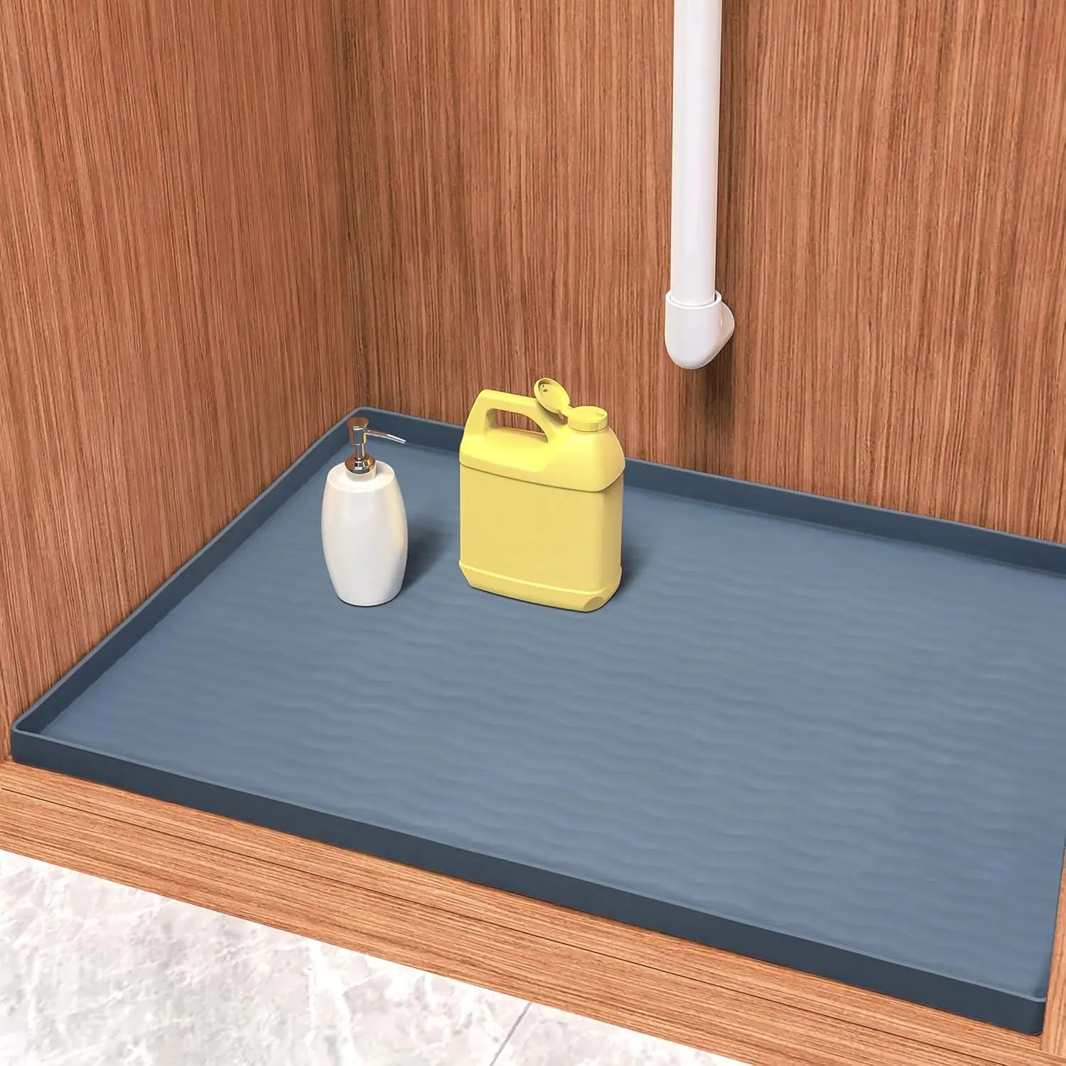 Waterproof Silicone Under Sink Mat 16'' x 10'' Shelf Liner for Kitchen and Bathroom, Cabinet and Counter Protector, Storage and Organizers, Litter Mat, Pet Cat Puppy Essentials(Dark Grey)