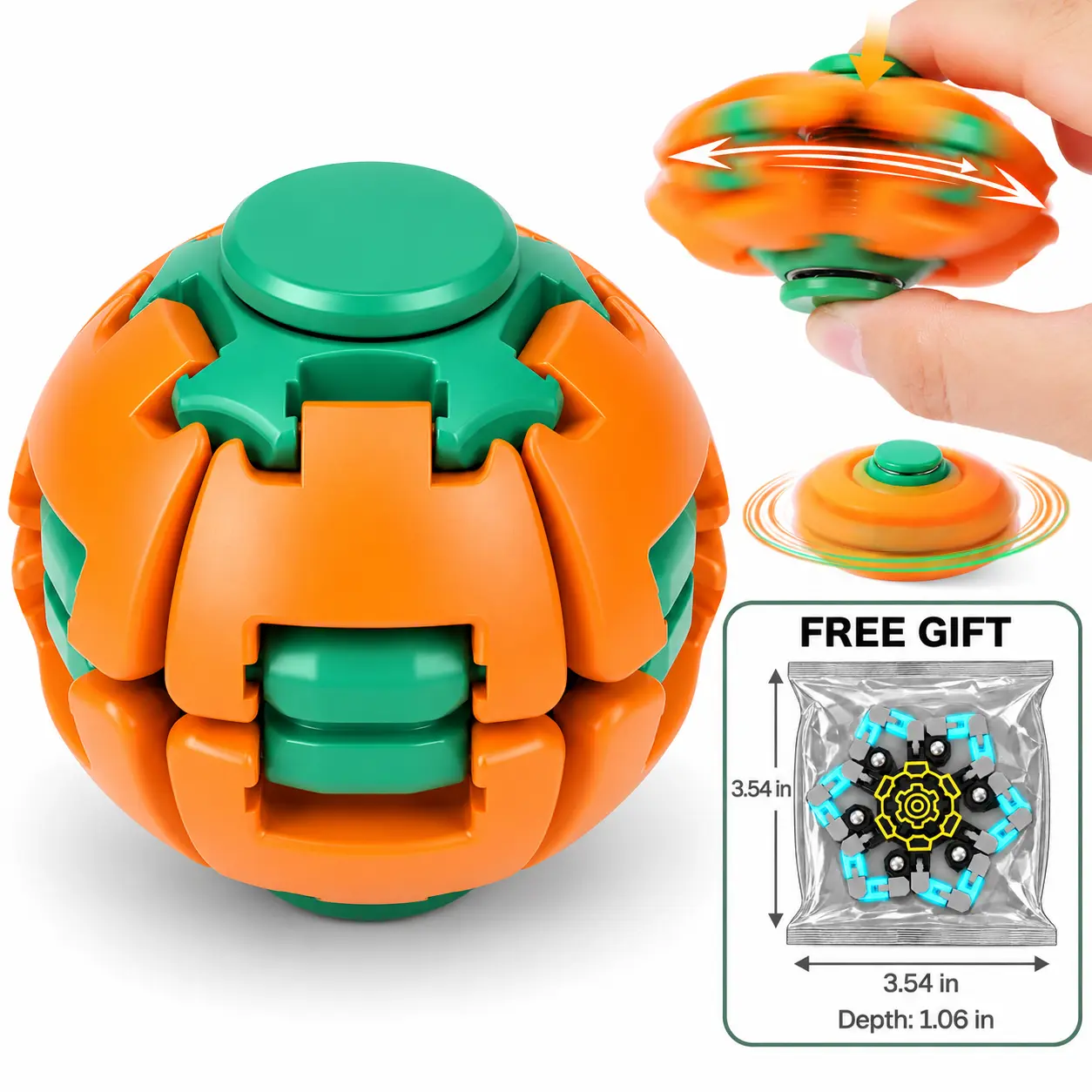 Press to Spin Sensory Ball Toy, 360 Degree Rotating Push Button Toy, Portable Handheld Spinning Ball for Teens and Adults, Desk Toy, Party Favors and Gifts