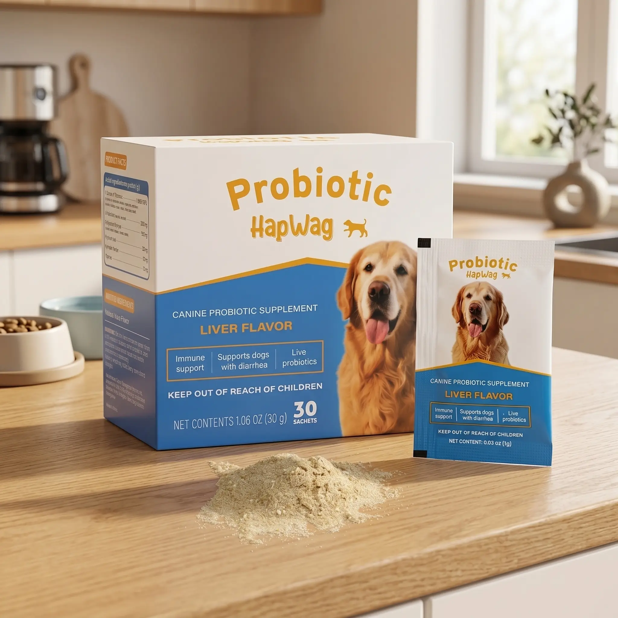 Petlovers Summervibes Canine Probiotic Powder, Liver Flavor Dog Probiotics for Diarrhea, Digestive & Immune Support, 30 Sachets Live Probiotics Supplement for Dogs