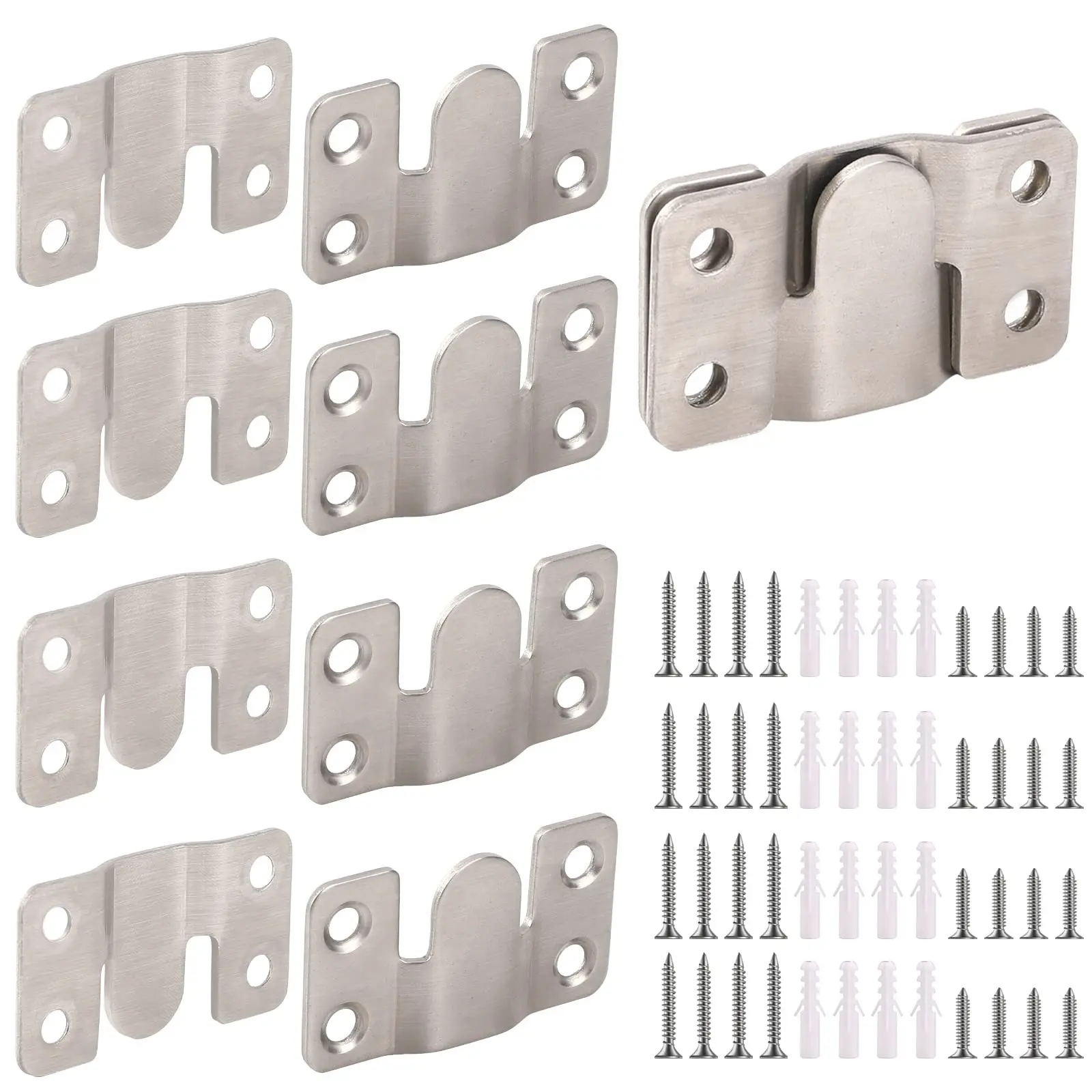 GJANSH 4 Pairs Interlocking Flush Mount Bracket Picture Hanging Hooks Stainless Steel Heavy Duty Photo Frame Hook Large Picture Hanger Hanging Buckle Furniture Connector Headboard Wall Mounting Hardware summerwins