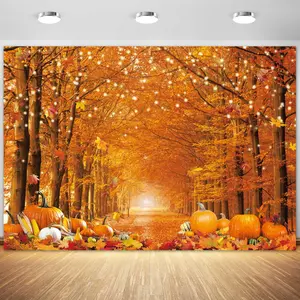 Autumn Fall Polyester Tapestry Backdrop – Forest, Maple Leaves, Pumpkins Photo Background for Thanksgiving, Friendsgiving, Fall Party, Home Decor Colorful Wall Decoration tapestry